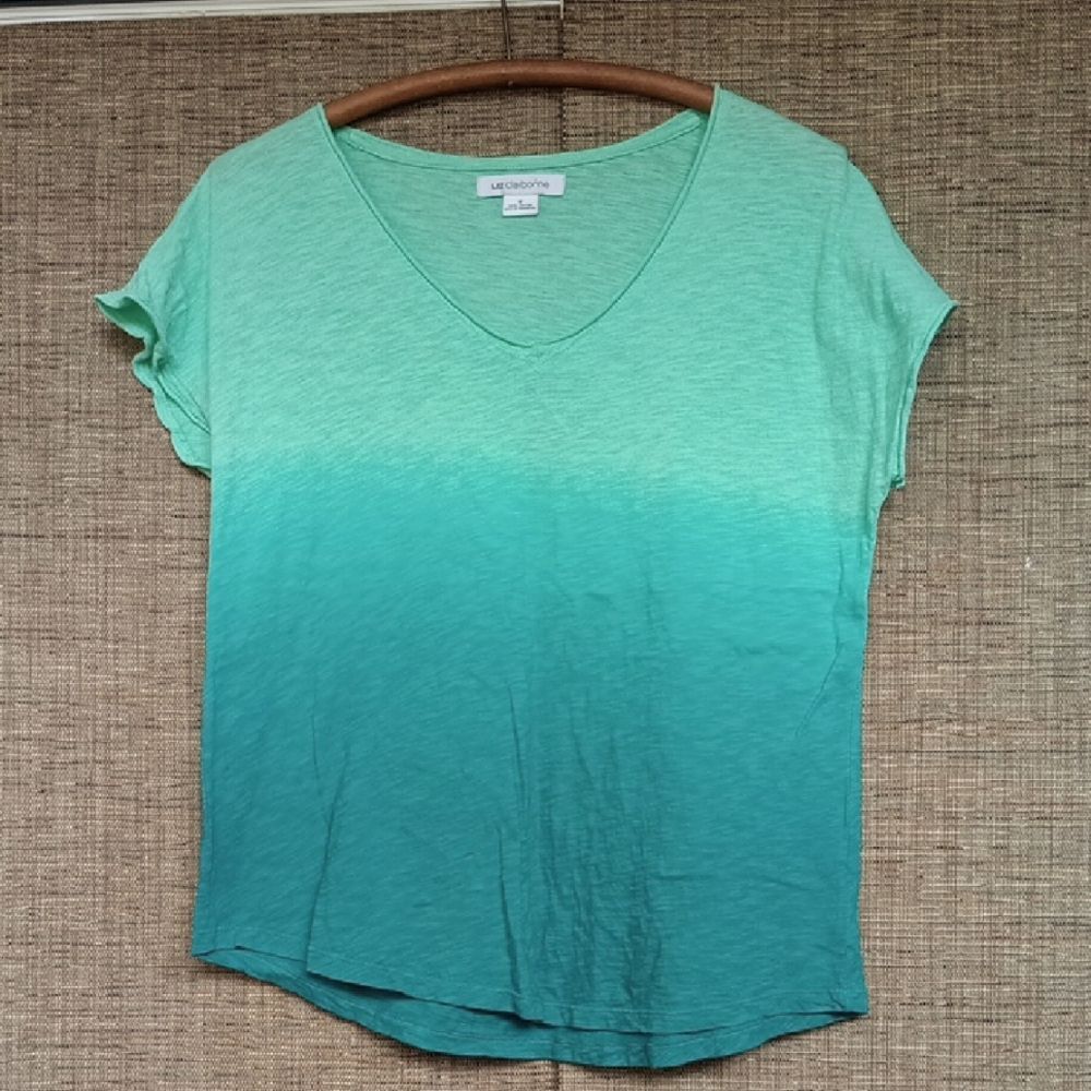 Liz Claiborne Green and Blue Cotton Boxy Tee